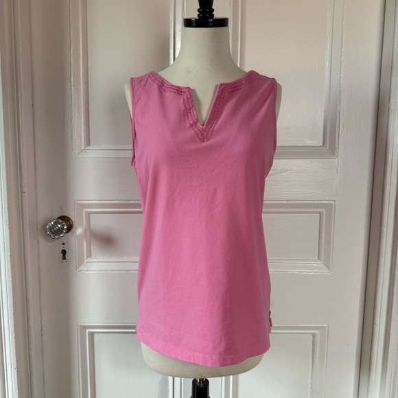 Vinyard Vines Women’s Pink Sleeveless Notch Neck Embroidered Stretch Top Small - Picture 1 of 13